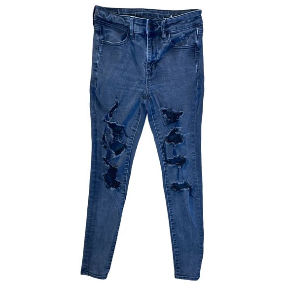 (6 fOR $25) AE Ne(x)t Level Stretch High Waisted Jegging in Distressed  Size 4 - Picture 1 of 5